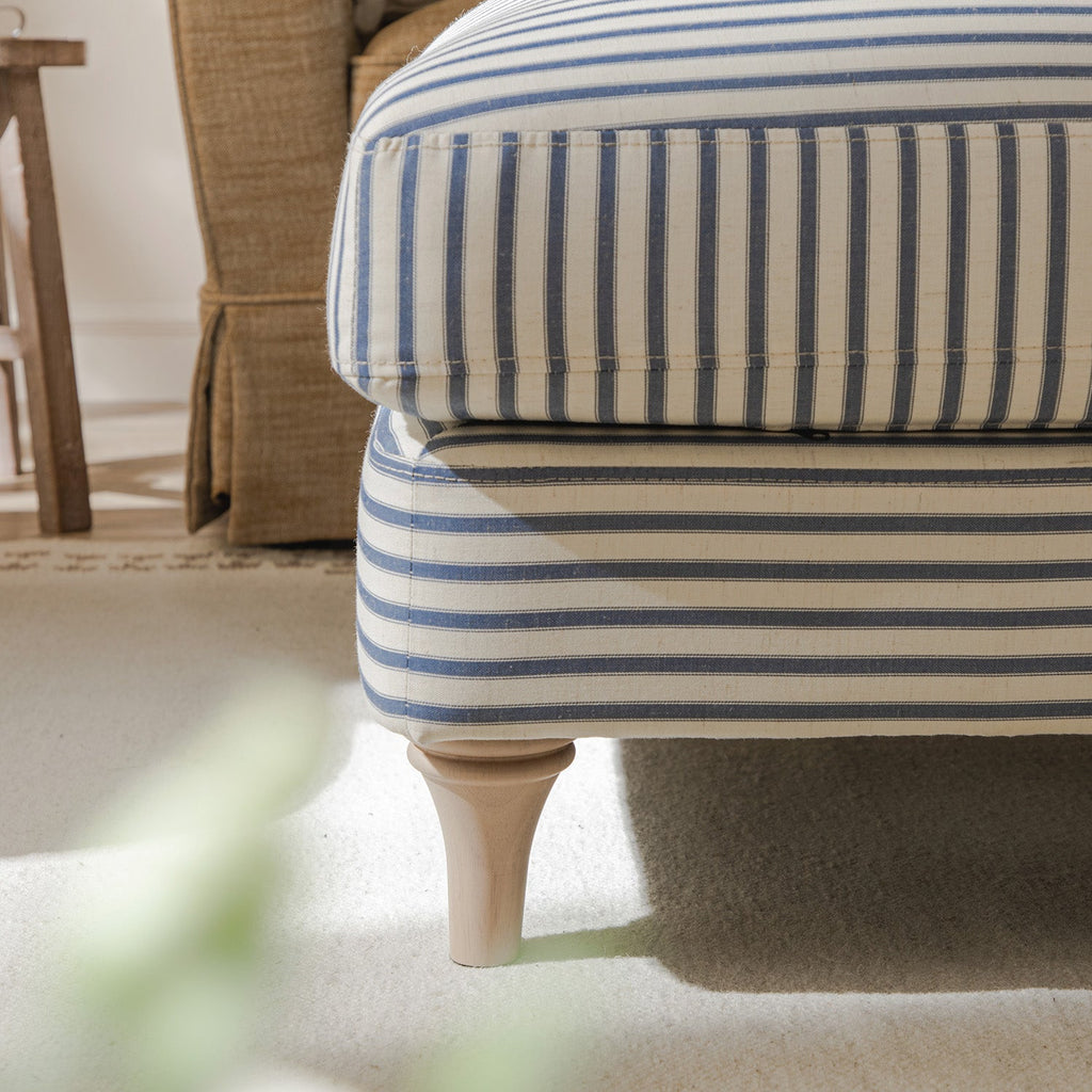 Daphnis Blue Striped Linen Blend Footstool