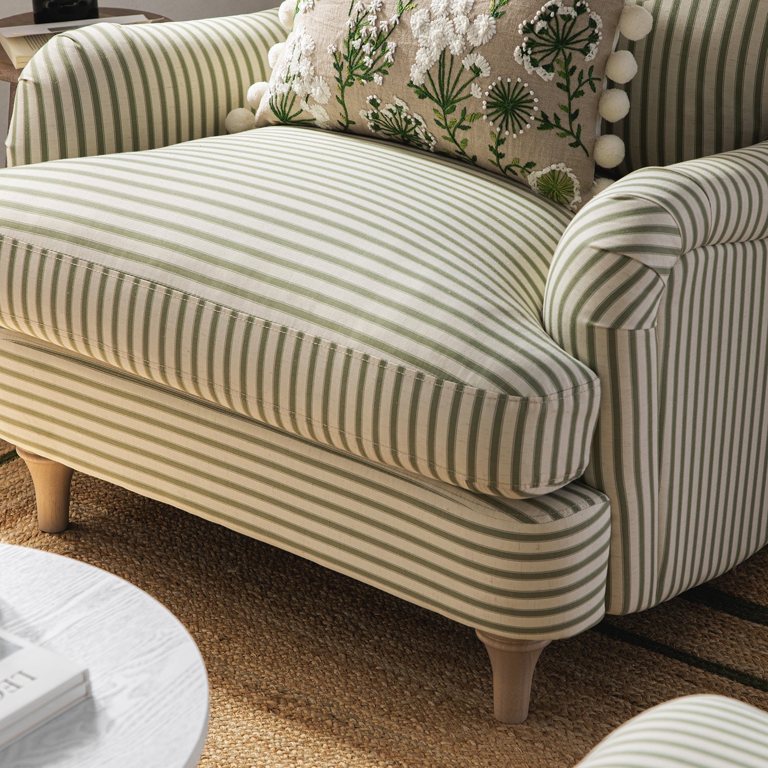 Daphnis Green Striped Linen Blend Sofa, 1-Seater