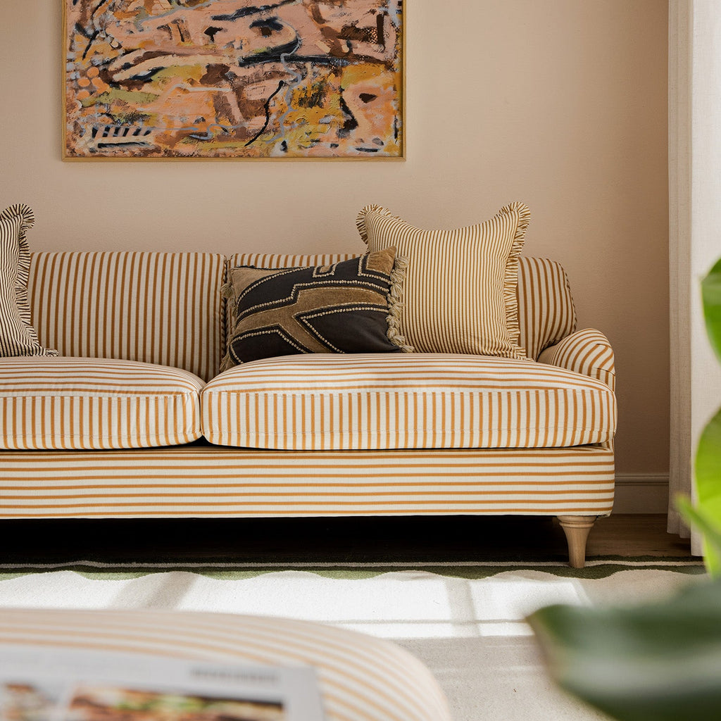 Daphnis Ochre Striped Linen Blend Sofa, 3-Seater