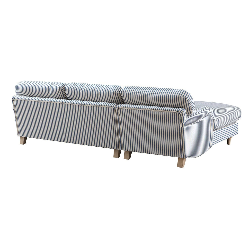 Daphnis Blue Striped Linen Blend Sofa, Grande Chaise Sofa Left Hand Facing