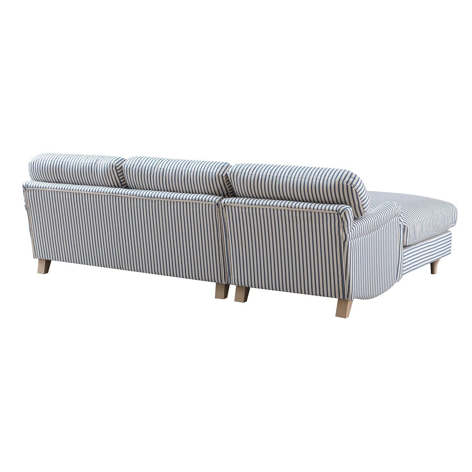 Daphnis Blue Striped Linen Blend Sofa, Grande Chaise Sofa Left Hand Facing