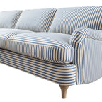 Daphnis Blue Striped Linen Blend Sofa, Grande Chaise Sofa Left Hand Facing