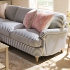 Daphnis Blue Striped Linen Blend Sofa, Grande Chaise Sofa Left Hand Facing