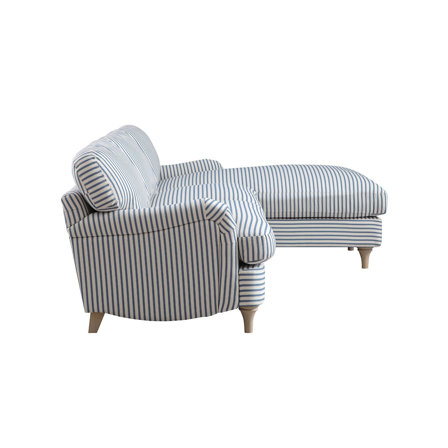 Daphnis Blue Striped Linen Blend Sofa, Grande Chaise Sofa Right Hand Facing