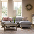 Daphnis Blue Striped Linen Blend Sofa, Grande Chaise Sofa Right Hand Facing