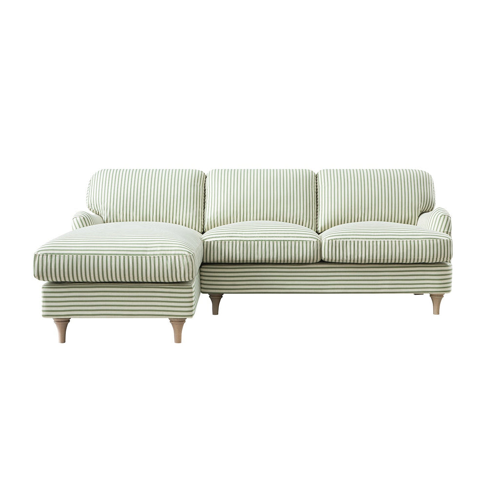 Daphnis Green Striped Linen Blend Sofa, Grande Chaise Sofa Left Hand Facing