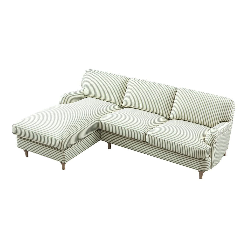 Daphnis Green Striped Linen Blend Sofa, Grande Chaise Sofa Left Hand Facing