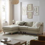 Daphnis Green Striped Linen Blend Sofa, Grande Chaise Sofa Left Hand Facing