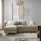 Daphnis Green Striped Linen Blend Sofa, Grande Chaise Sofa Left Hand Facing