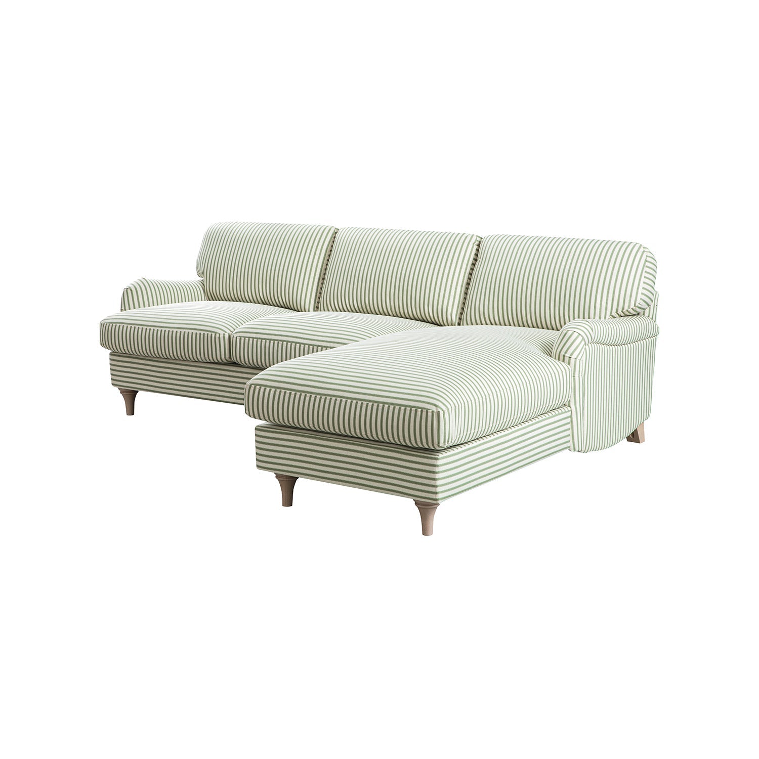 Daphnis Green Striped Linen Blend Sofa, Grande Chaise Sofa Right Hand Facing