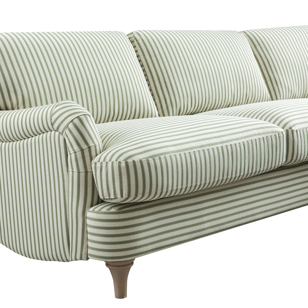 Daphnis Green Striped Linen Blend Sofa, Grande Chaise Sofa Right Hand Facing