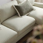 Daphnis Green Striped Linen Blend Sofa, Grande Chaise Sofa Right Hand Facing