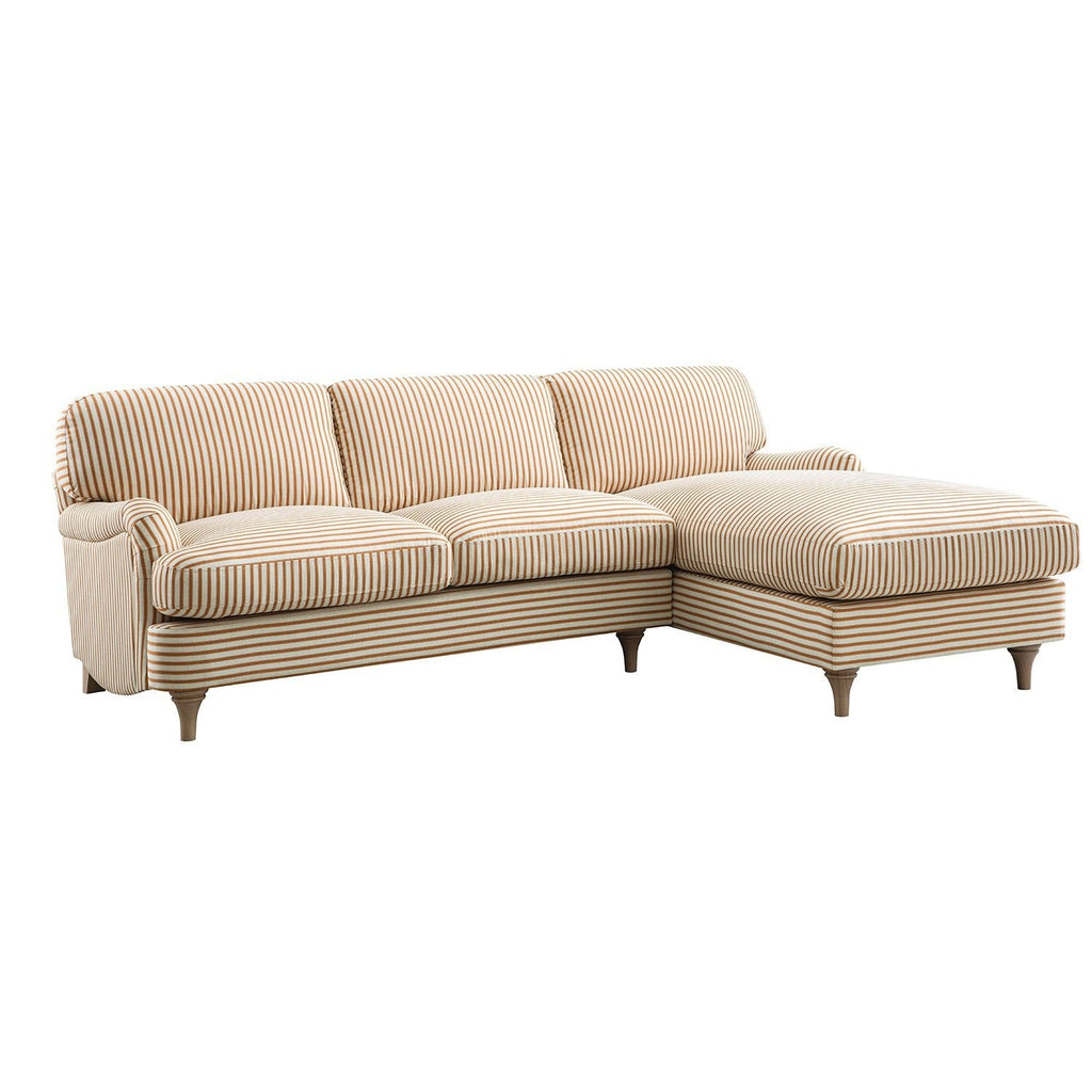 Daphnis Ochre Striped Linen Blend Sofa, Grande Chaise Sofa Right Hand Facing