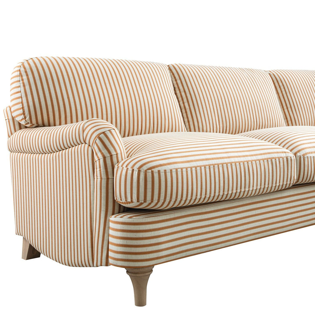 Daphnis Ochre Striped Linen Blend Sofa, Grande Chaise Sofa Right Hand Facing