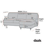 Daphnis Ochre Striped Linen Blend Sofa, Grande Chaise Sofa Right Hand Facing