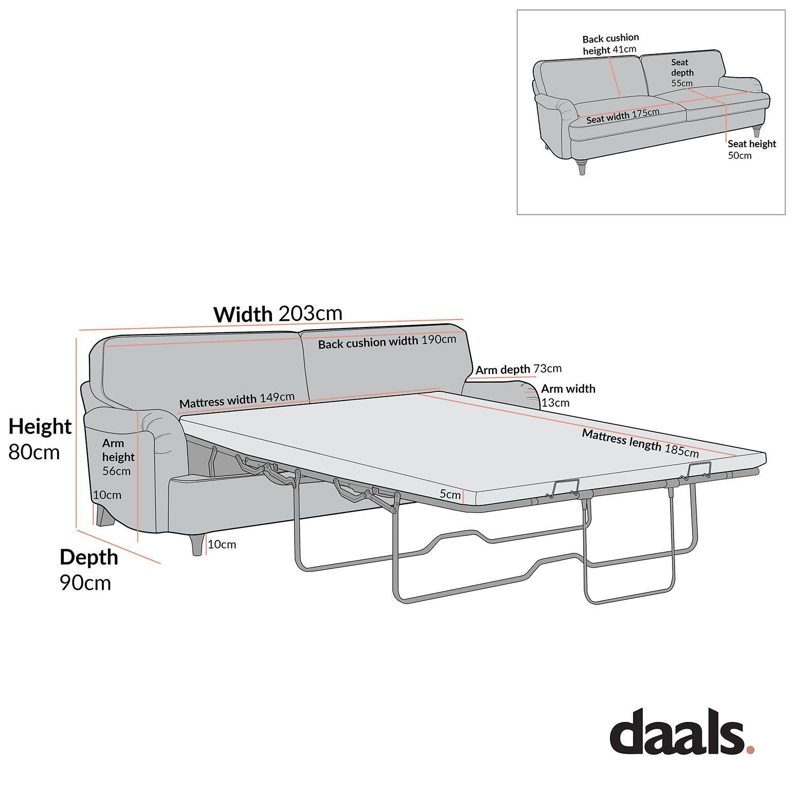 Daphnis Blue Striped Linen Blend Sofa Bed, Large 3-Seater