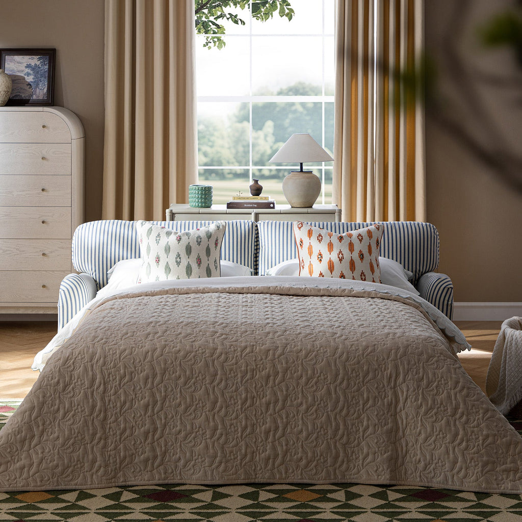 Daphnis Blue Striped Linen Blend Sofa Bed, Large 3-Seater