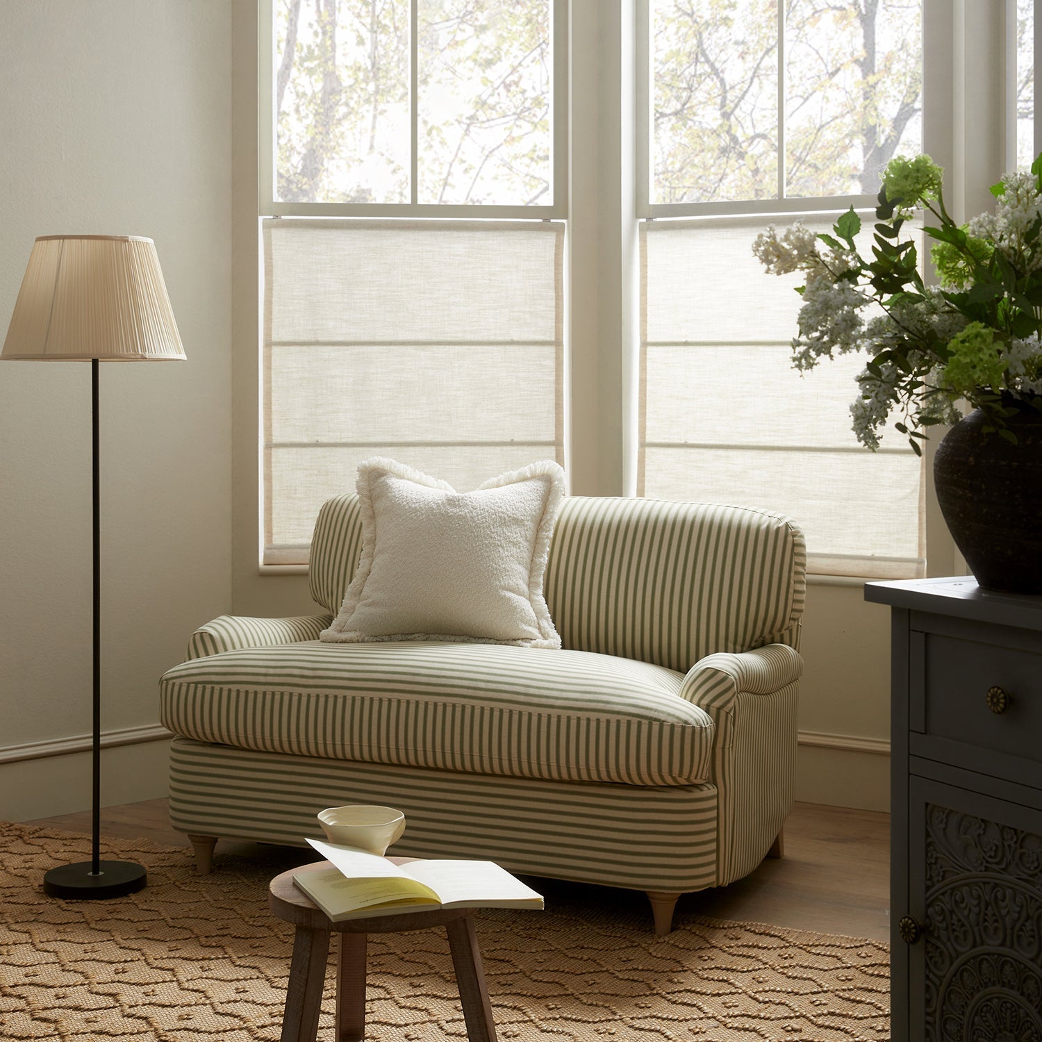 Daphnis Green Striped Linen Blend Fabric Sofa Bed, Loveseat