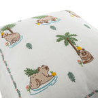 Whimsical Animals Capybaras and Yuzu Hand Embroidered Cushion