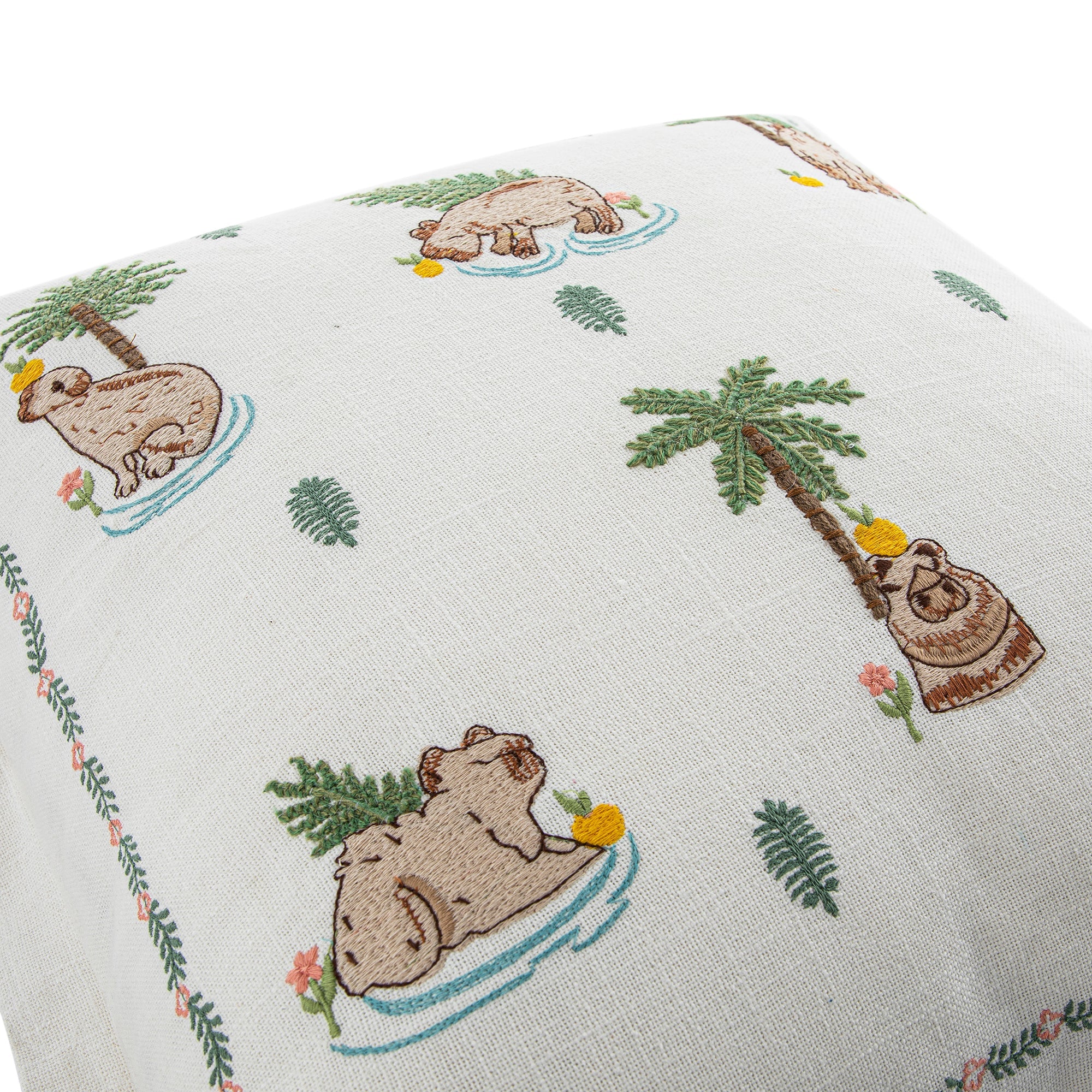Whimsical Animals Capybaras and Yuzu Hand Embroidered Cushion