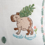 Whimsical Animals Capybaras and Yuzu Hand Embroidered Cushion