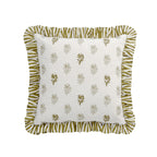 Darcy Floral Olive Green Embroidered Ruffle Linen Blend Cushion