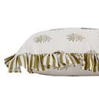 Darcy Floral Olive Green Embroidered Ruffle Linen Blend Cushion