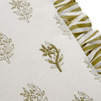Darcy Floral Olive Green Embroidered Ruffle Linen Blend Cushion