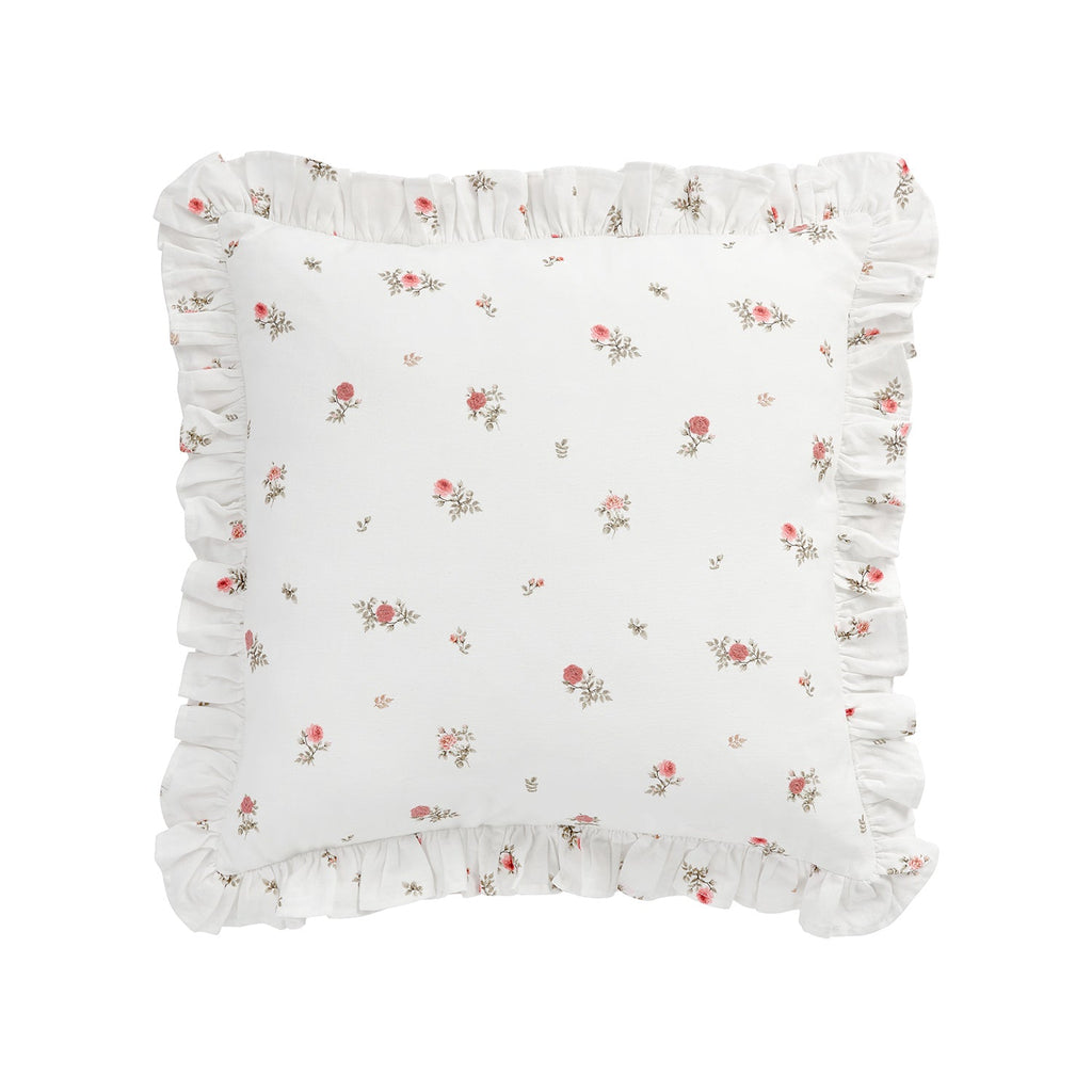 Darcy Rose Ivory White Ruffle Floral Embroidered Linen Blend Cushion