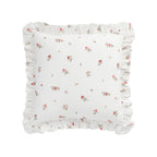 Darcy Rose Ivory White Ruffle Floral Embroidered Linen Blend Cushion