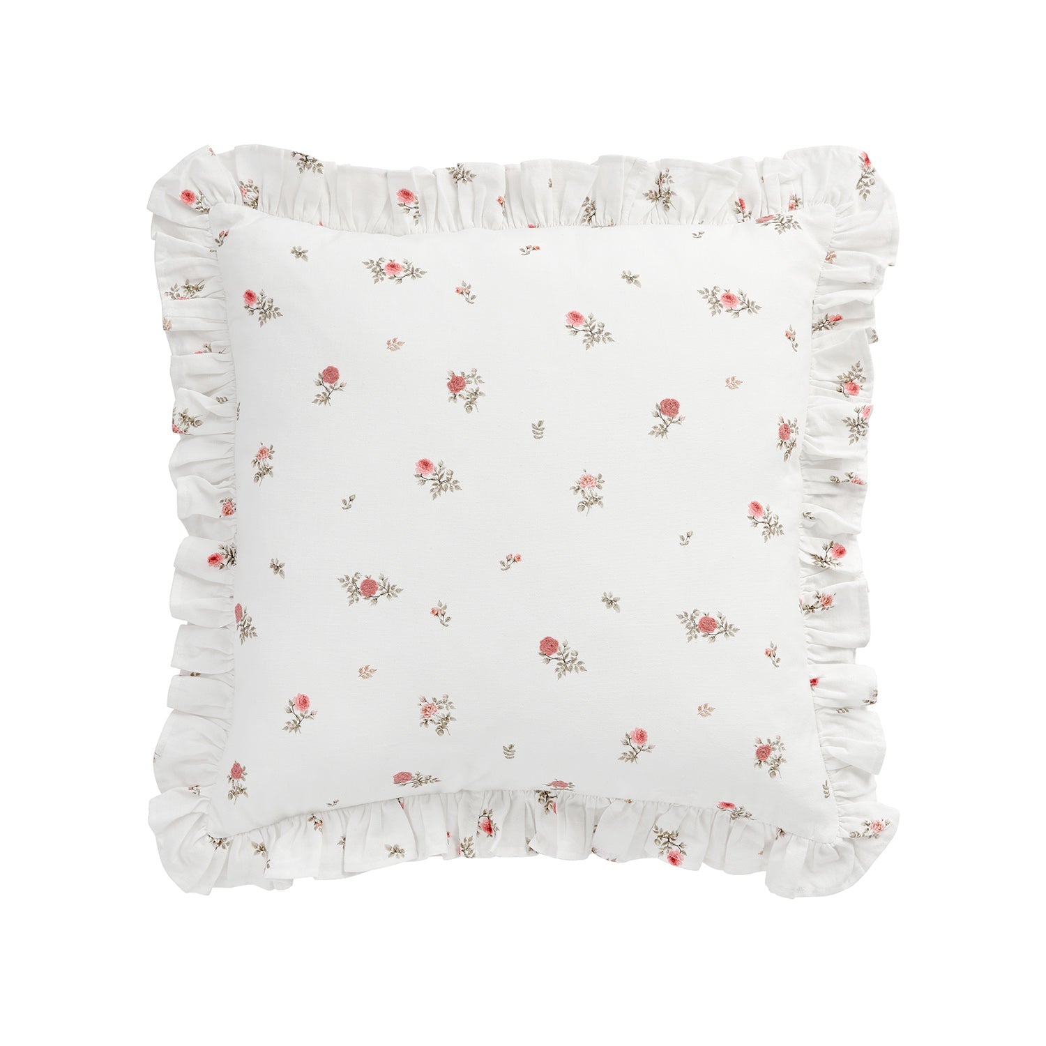 Darcy Rose Ivory White Ruffle Floral Embroidered Linen Blend Cushion