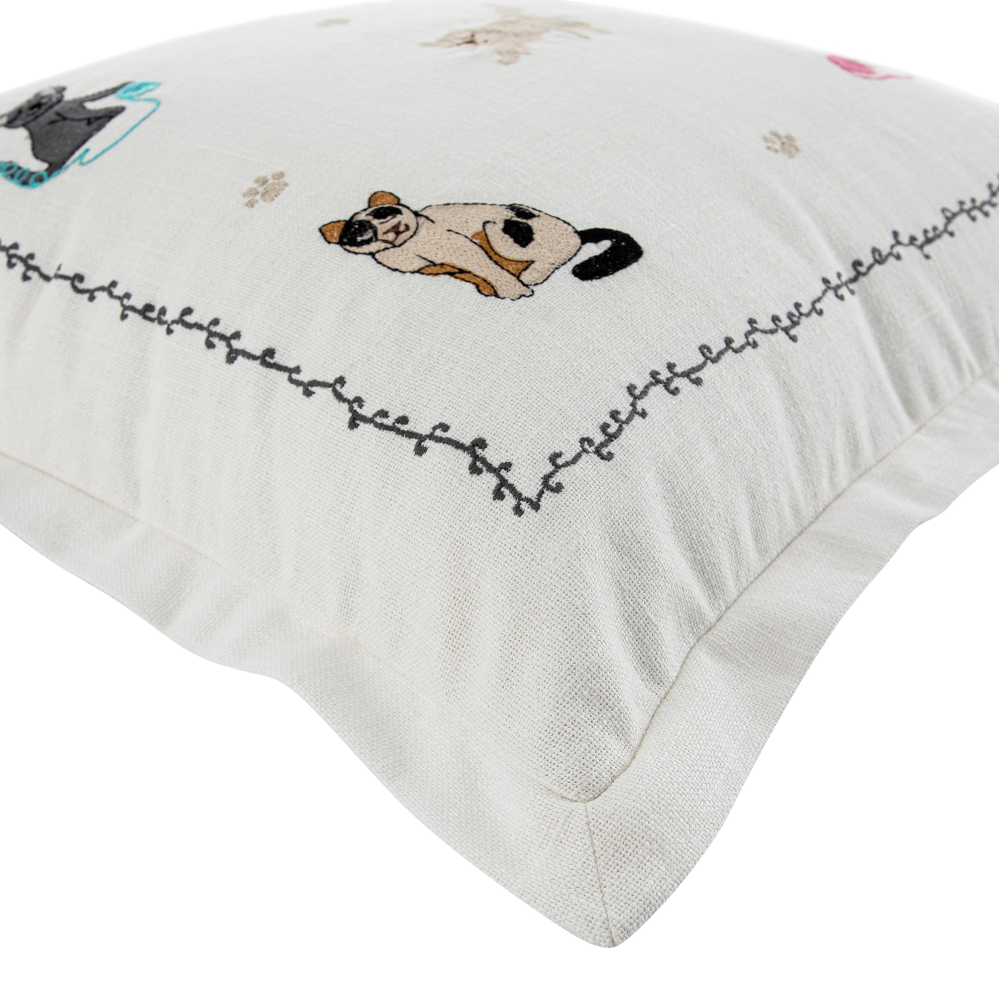 Whimsical Animals Feline Fine Hand Embroidered Cushion