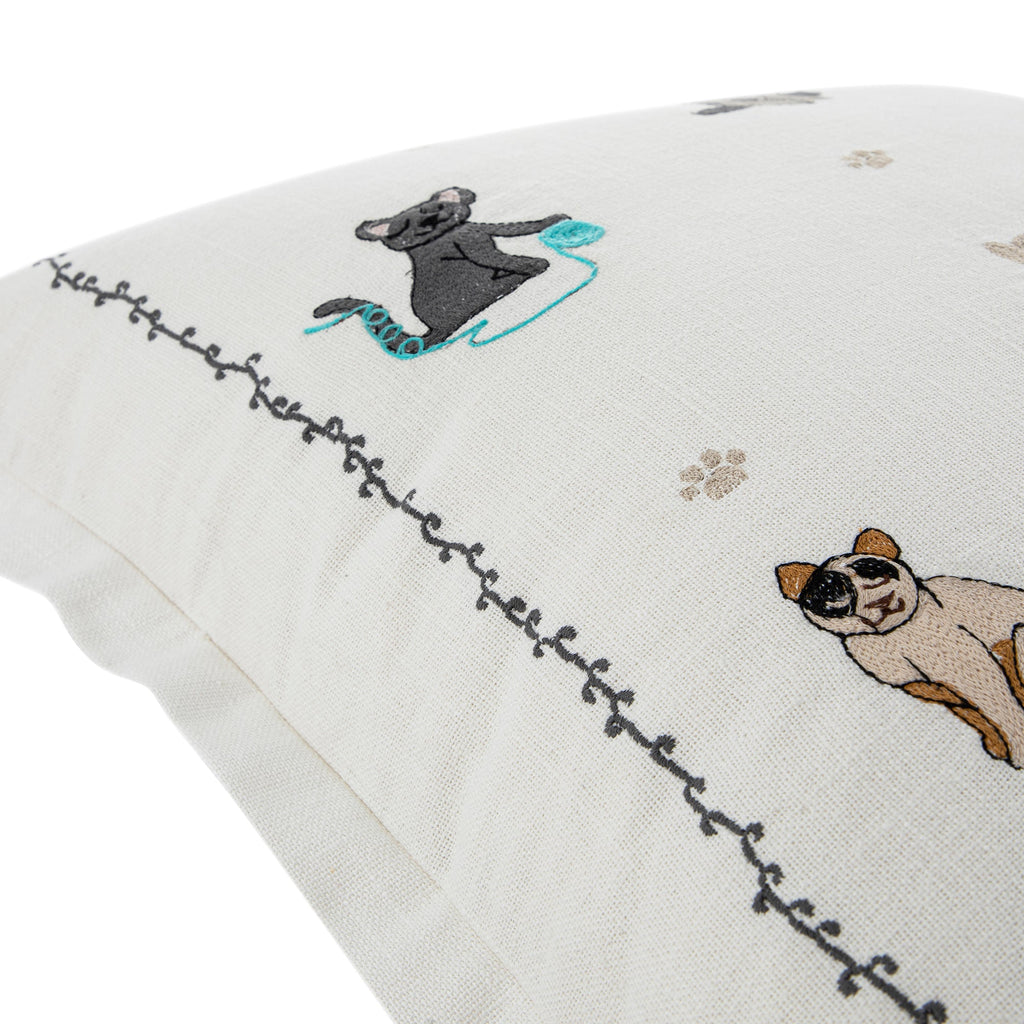 Whimsical Animals Feline Fine Hand Embroidered Cushion