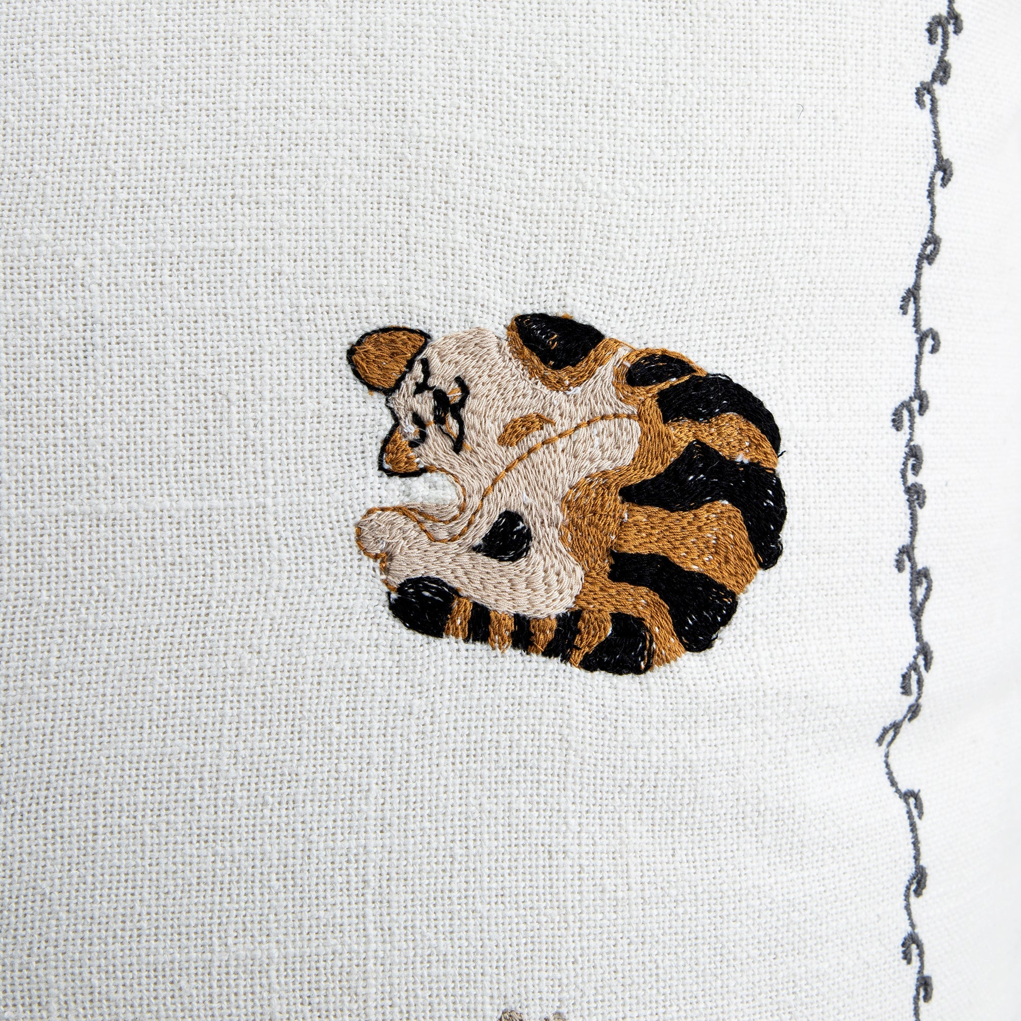 Whimsical Animals Feline Fine Hand Embroidered Cushion