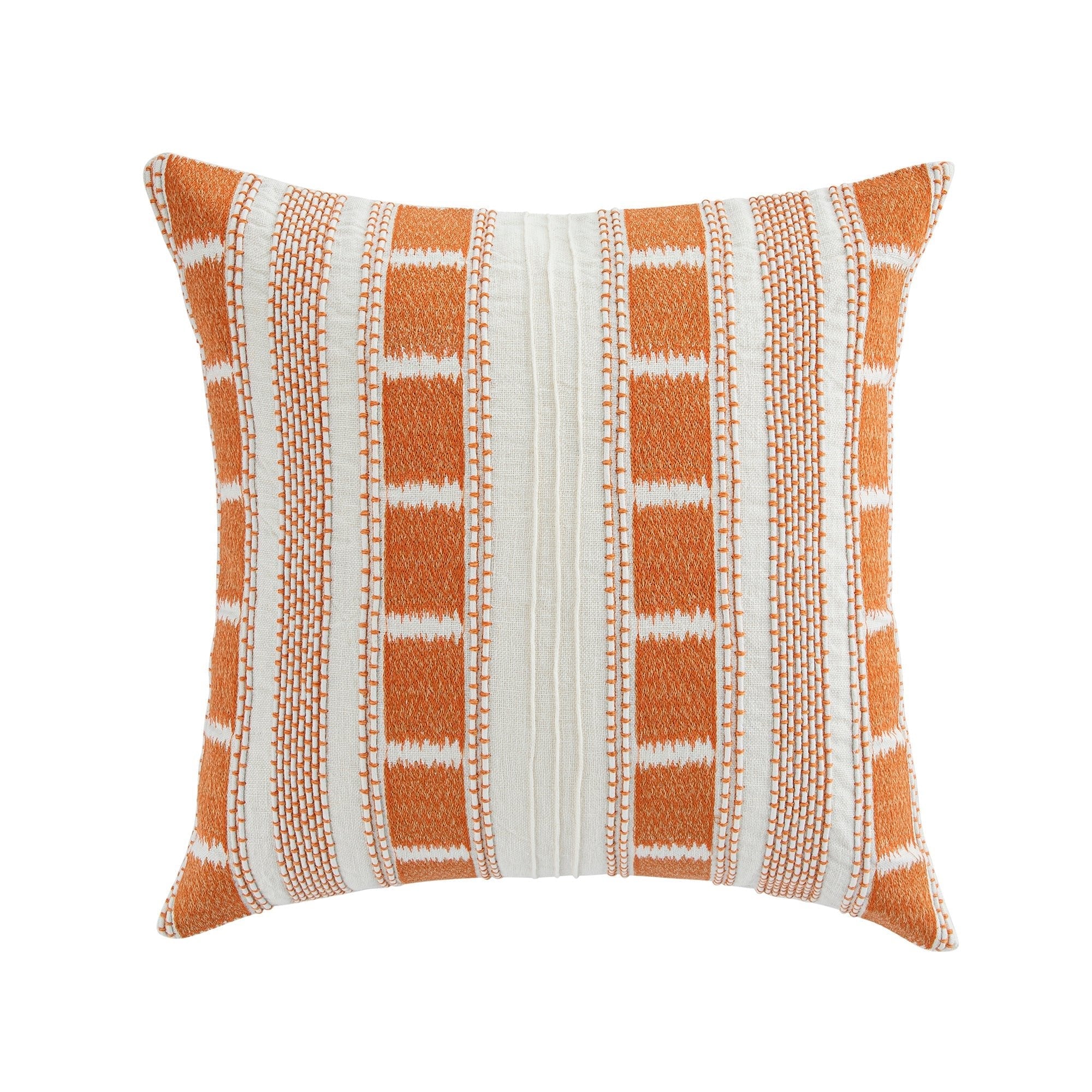 Hattie Orange Embroidered 100% Linen Cushion