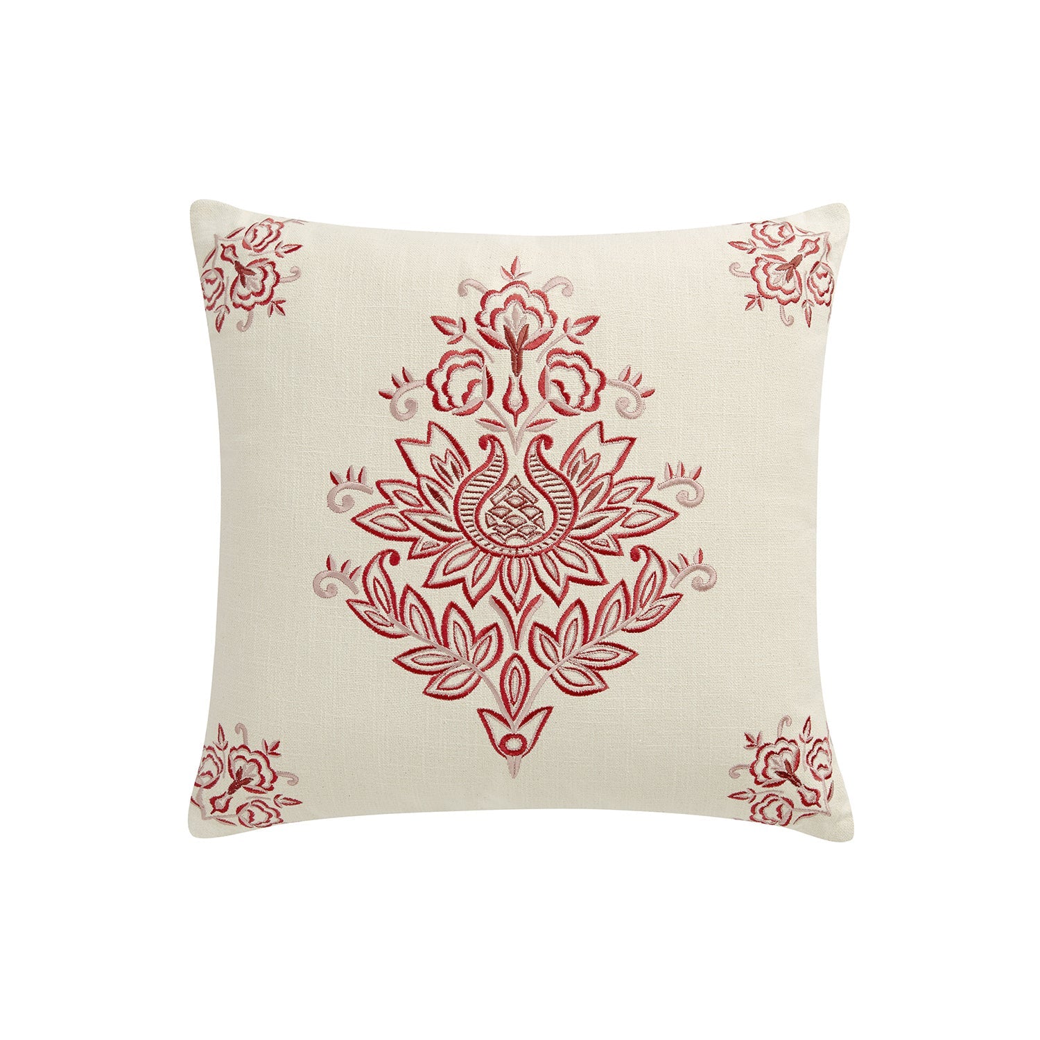 Isadora Garnet Red Damask Embroidered Cotton Cushion