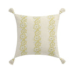 Jasmina Cream Floral Embroidered Linen Blend Tassel Cushion