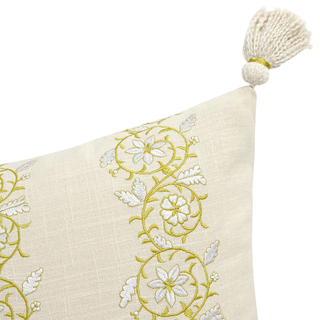 Jasmina Cream Floral Embroidered Linen Blend Tassel Cushion