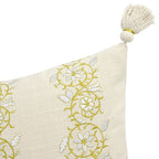 Jasmina Cream Floral Embroidered Linen Blend Tassel Cushion