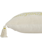Jasmina Cream Floral Embroidered Linen Blend Tassel Cushion