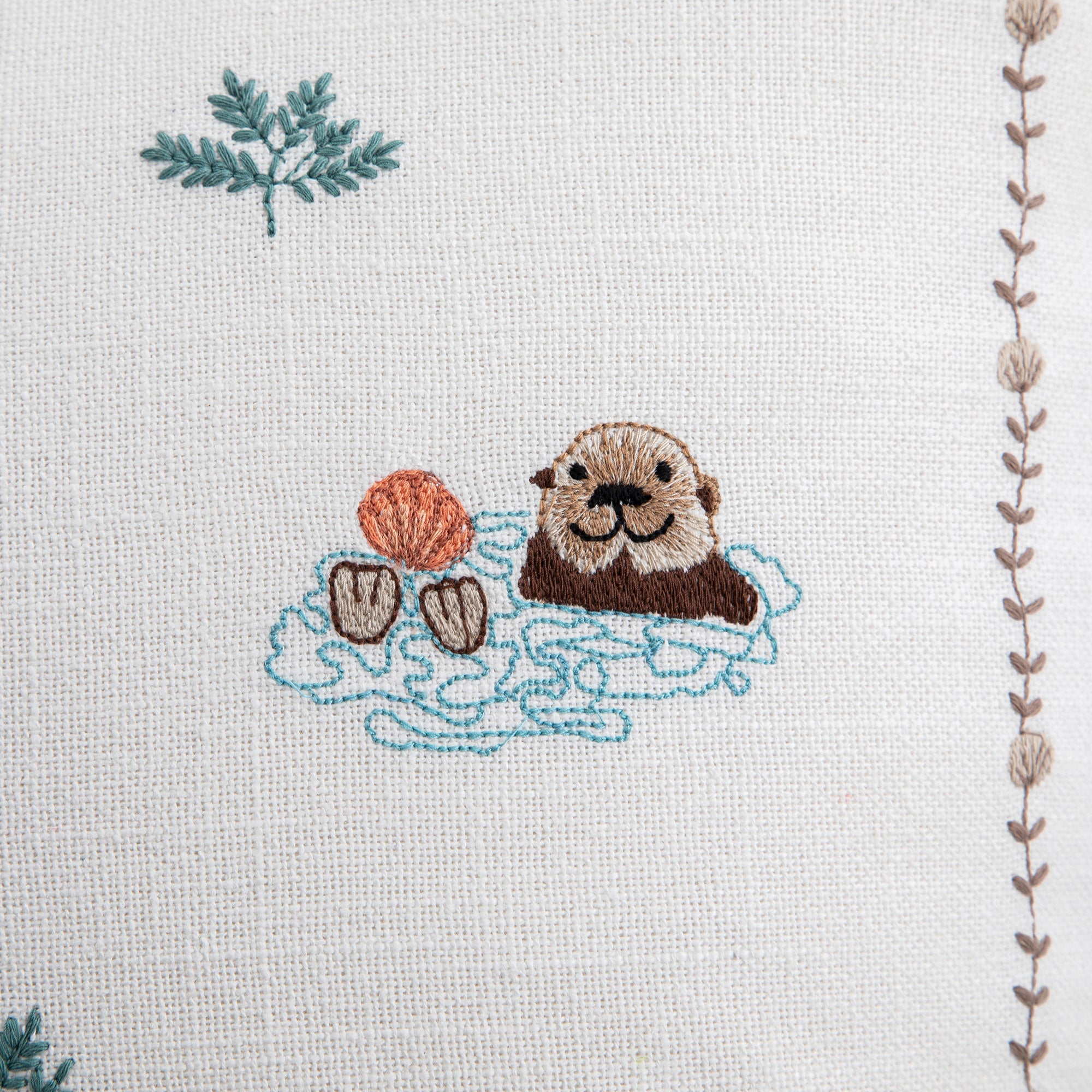 Whimsical Animals Otterly Adorable Hand Embroidered Cushion