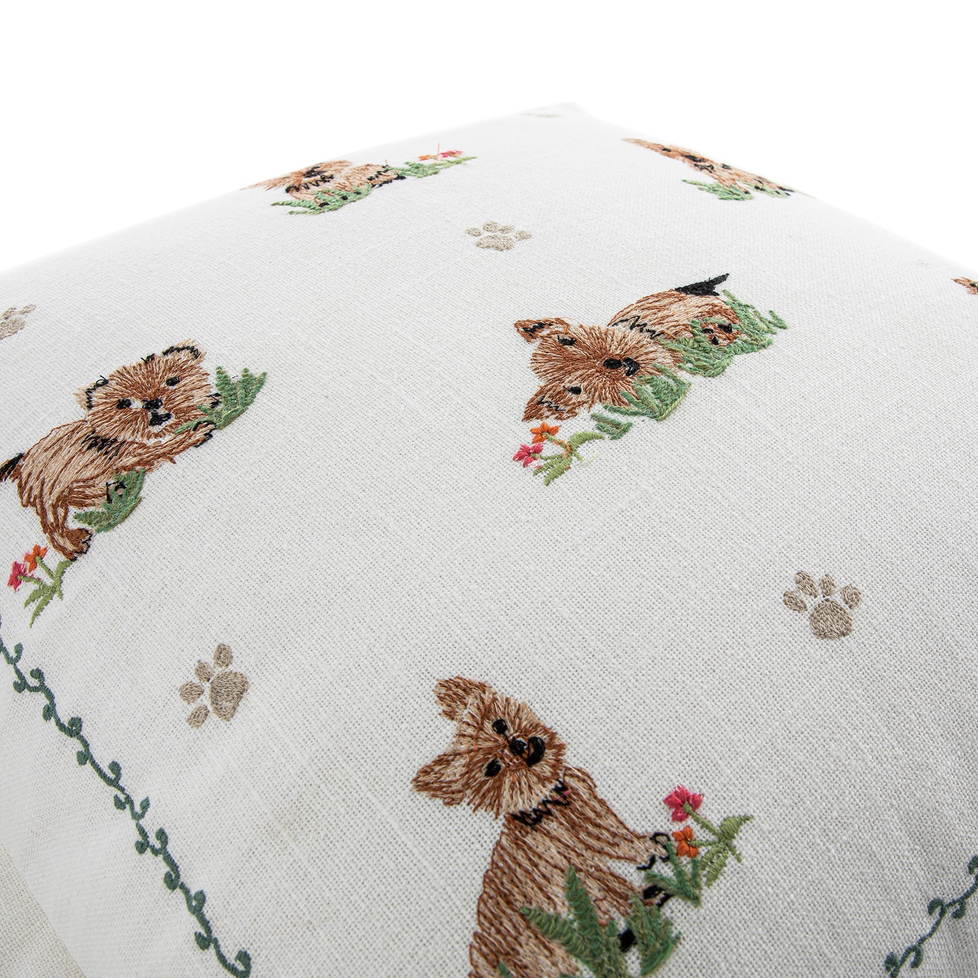 Whimsical Animals Playful Pooches Hand Embroidered Cushion