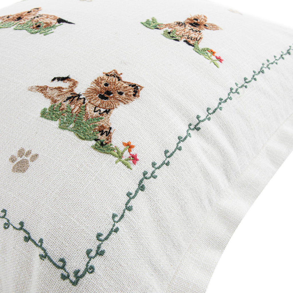 Whimsical Animals Playful Pooches Hand Embroidered Cushion