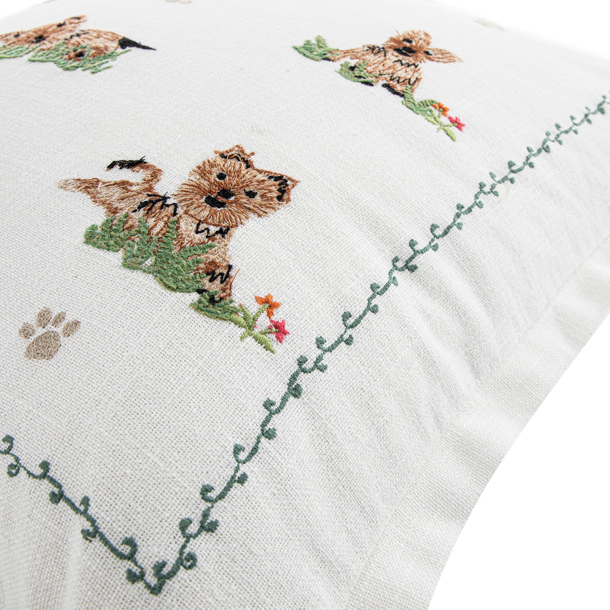 Whimsical Animals Playful Pooches Hand Embroidered Cushion