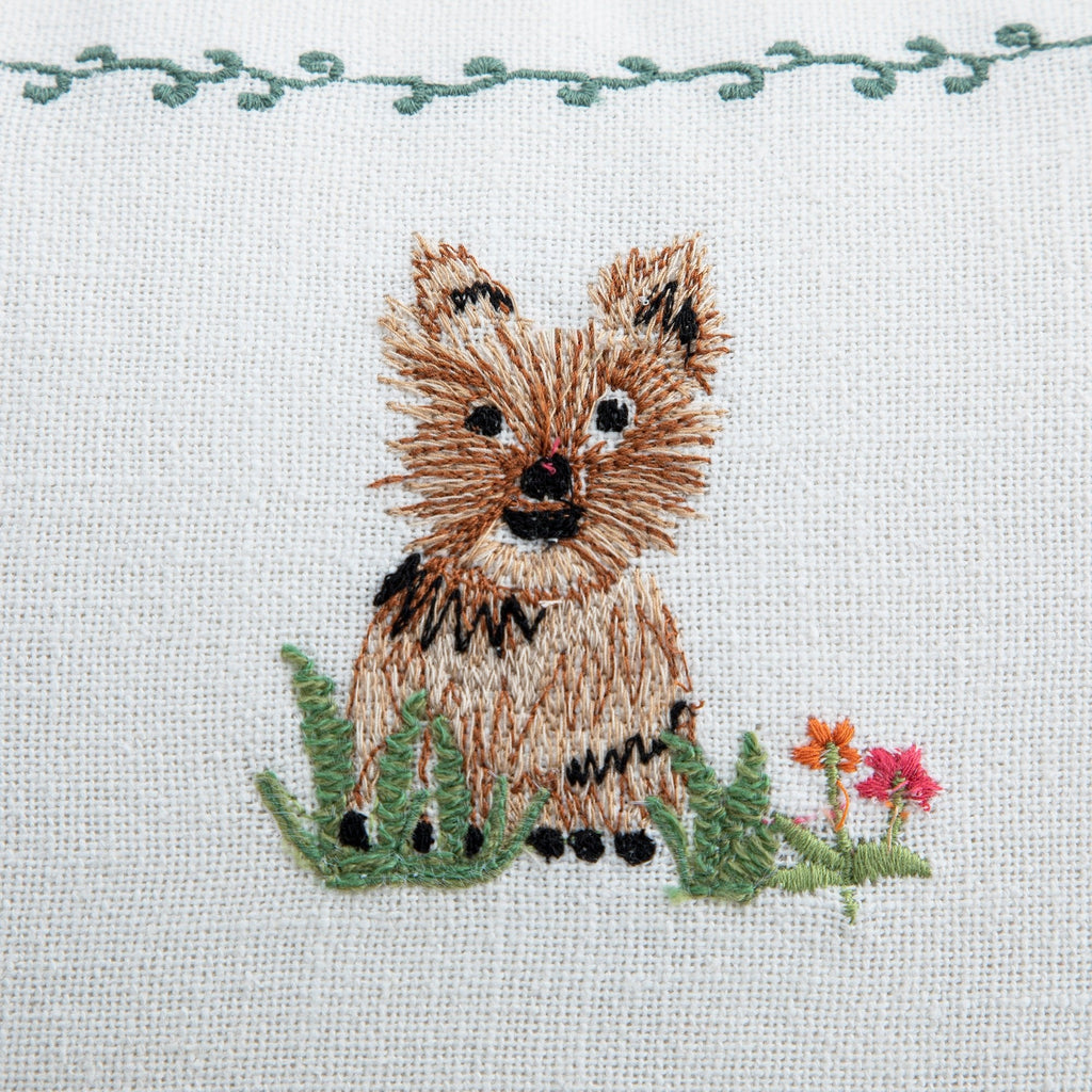 Whimsical Animals Playful Pooches Hand Embroidered Cushion