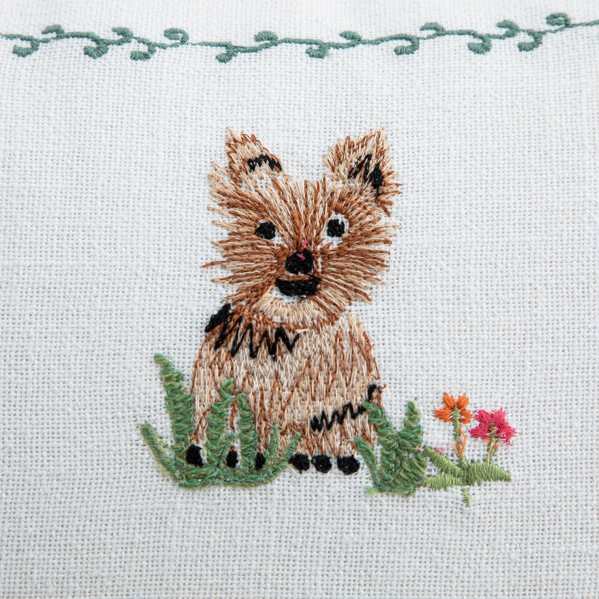 Whimsical Animals Playful Pooches Hand Embroidered Cushion