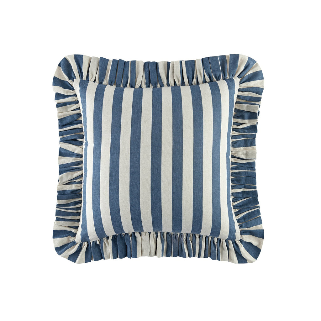 Eliza French Blue Striped Ruffle Linen Blend Cushion