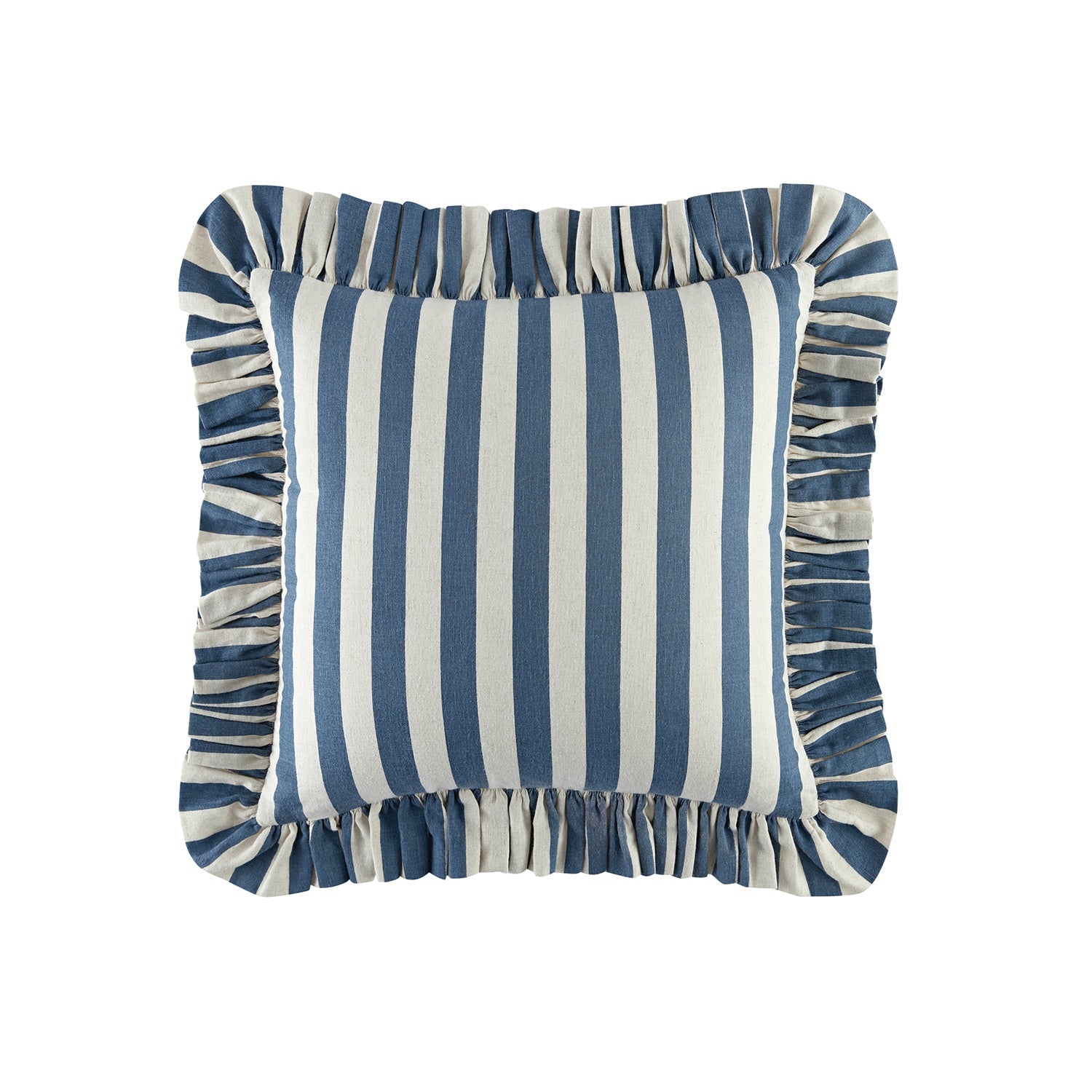 Eliza French Blue Striped Ruffle Linen Blend Cushion