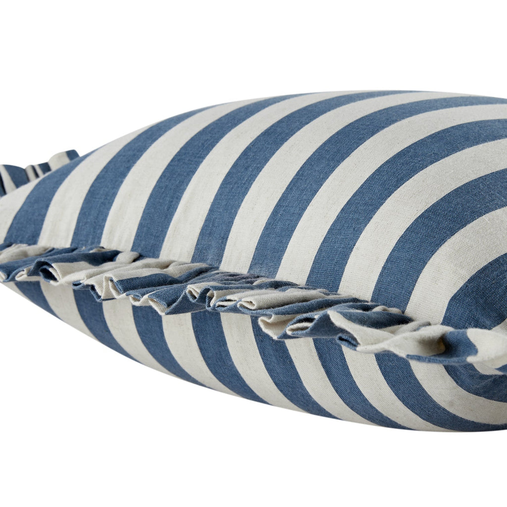 Eliza French Blue Striped Ruffle Linen Blend Cushion