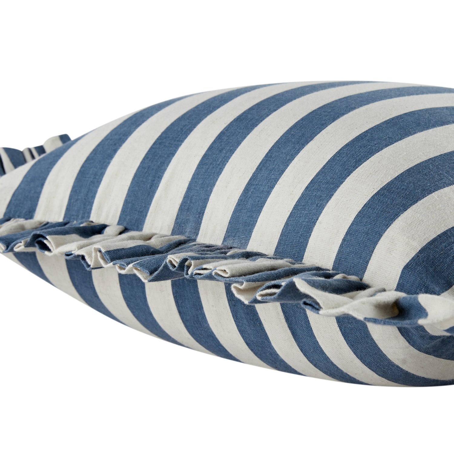 Eliza French Blue Striped Ruffle Linen Blend Cushion